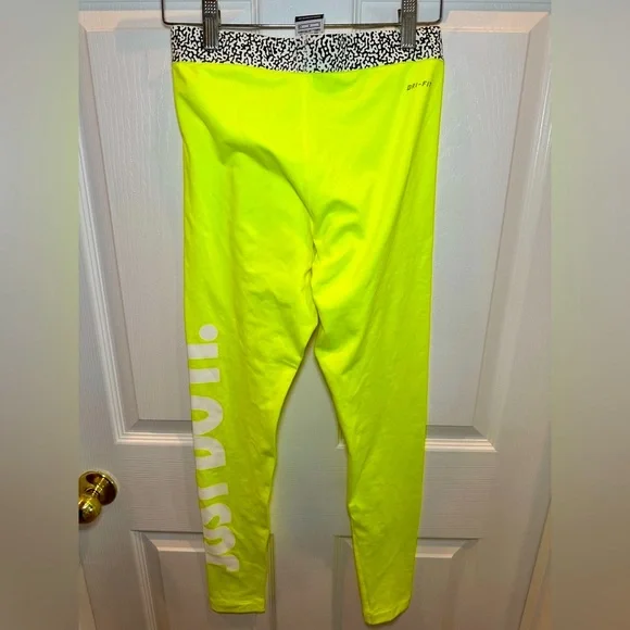 Nike Pro Dri-FIT Hyperwarm Compression Leggings Neon Yellow Just Do It NWOT - Picture 4 of 7